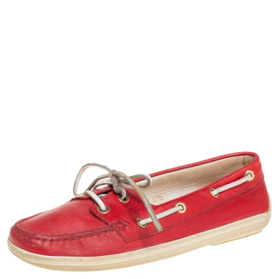 Pre-owned Tod's Red Leather Lace Up Loafers Size 37.5