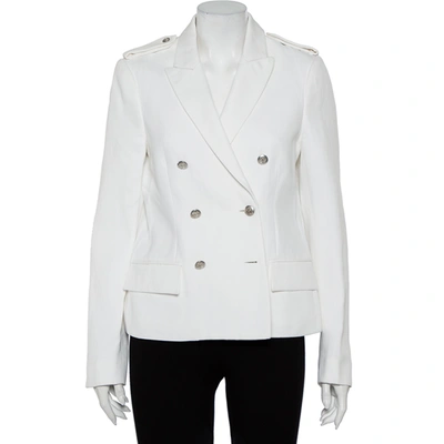 Pre-owned Joseph White Cotton & Ramie Double Breasted Yvette Blazer L