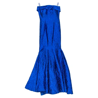 Pre-owned Ch Carolina Herrera Royal Blue Crinkled Jacquard Strapless Gown S