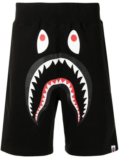 Shop A Bathing Ape Shark-print Track Shorts In Black
