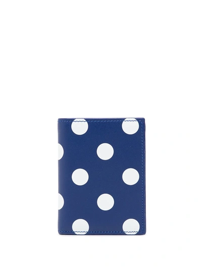 Shop Comme Des Garçons Polka Dot-print Leather Cardholder In Blau