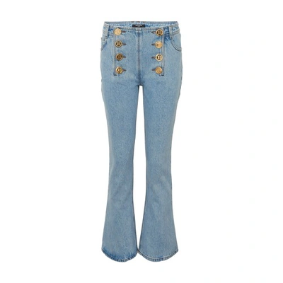 Shop Balmain 6-button Organic Cotton Jeans In 6fc Bleu Jean Clair
