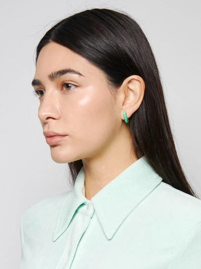 Shop Bottega Veneta Green And Gold-tone Hoop Earrings