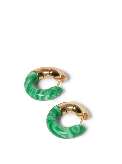 Shop Bottega Veneta Green And Gold-tone Hoop Earrings