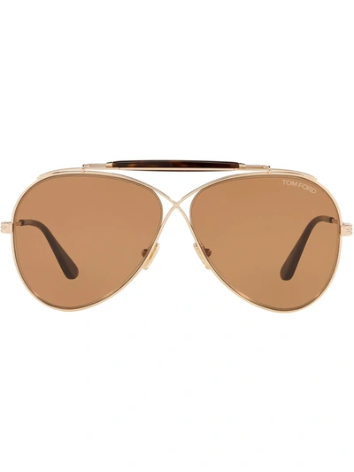 Shop Tom Ford Pilot Tinted Sunglasses In Gold