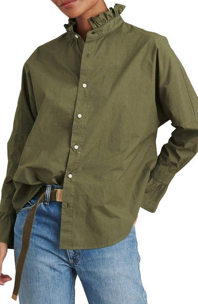 Shop Alex Mill Ruffle Button-up Shirt In Dusty Olive