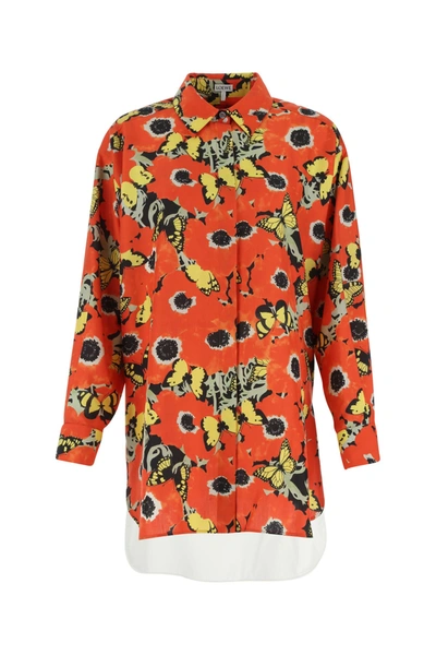 Shop Loewe Multicolor Silk And Cotton Oversize Shirt  Multicoloured  Donna 36