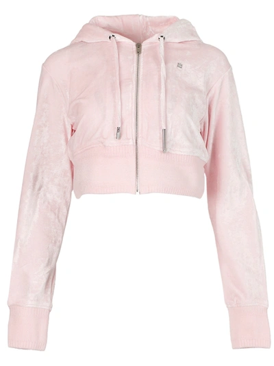 Shop Givenchy Cropped Zipped Hoodie Light Pink