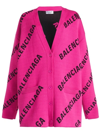 Shop Balenciaga Logo Print Cardigan Pink And Black