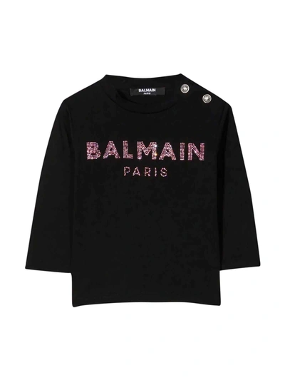 Shop Balmain Black T-shirt In Nero/rosa