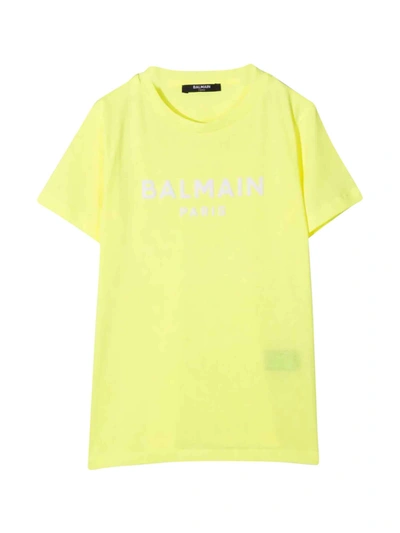 Shop Balmain Teen Yellow T-shirt In Giallo/bianco
