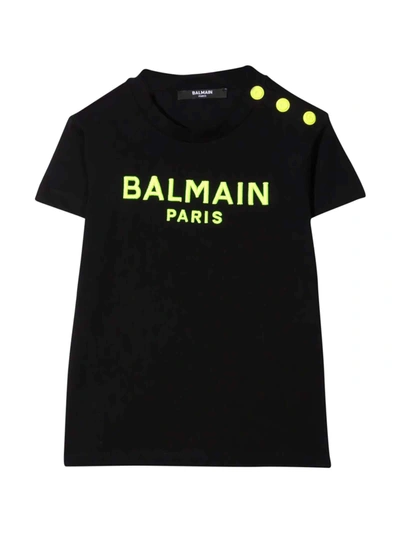 Shop Balmain Black Teen T-shirt In Nero/giallo
