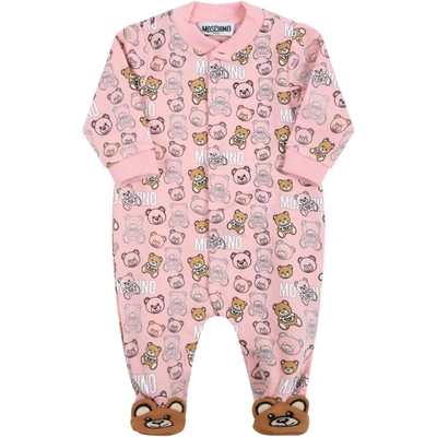 Shop Moschino Pink Babygrow For Baby Girl With Teddy Bears
