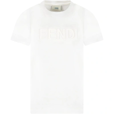 Shop Fendi White T-shirt For Kids With Vertigo Logo