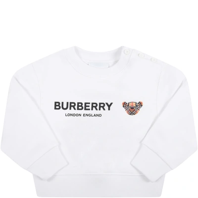 Shop Burberry White Sweatshirt For Baby Kids With Iconic Bear