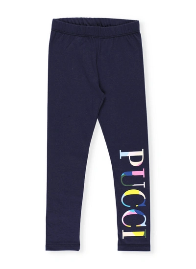 Shop Emilio Pucci Leggings With Logo In Blue