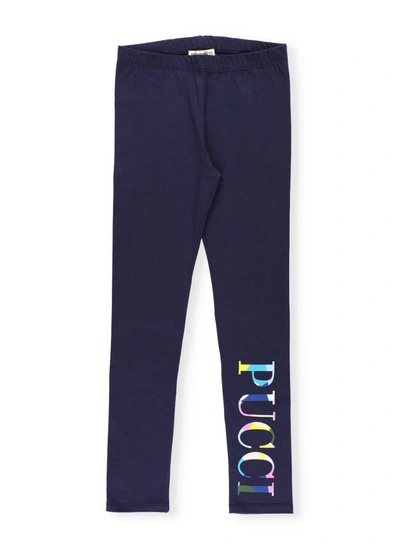 Shop Emilio Pucci Leggings With Logo In Blue