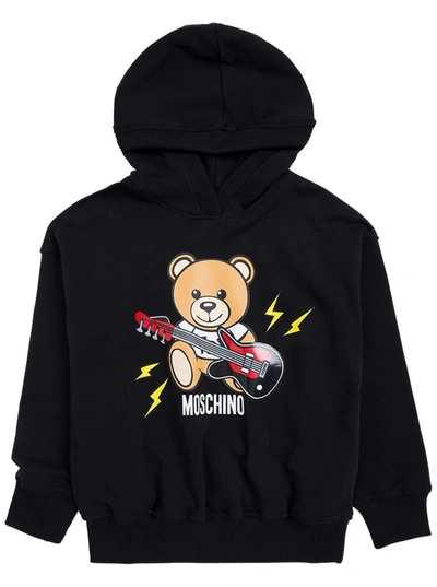 Shop Moschino Black Cotton Hoodie With Teddy Bear Print