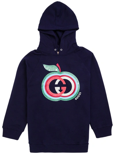 Shop Gucci Blue Cotton Hoodie With Logo Print