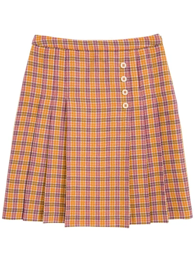 Shop Gucci Orange And Purple Checked Wool Skirt