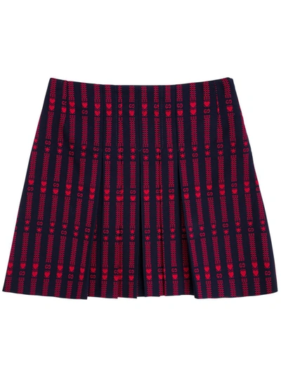 Shop Gucci Cotton Skirt With Stars And Hearts Gg In Blu