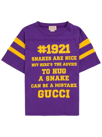 Shop Gucci Purple Cotton T-shirt With Print In Violet