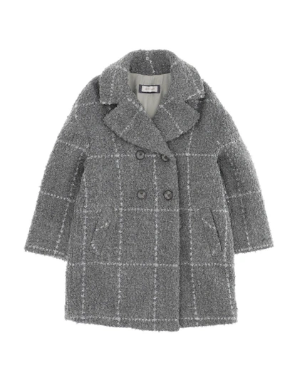 Shop Monnalisa Double-breasted Grey Wool Blend Coat In Beige