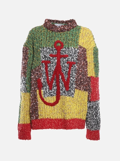Shop Jw Anderson Patchwork Sweater In Wool Blend In Red, Multicolor