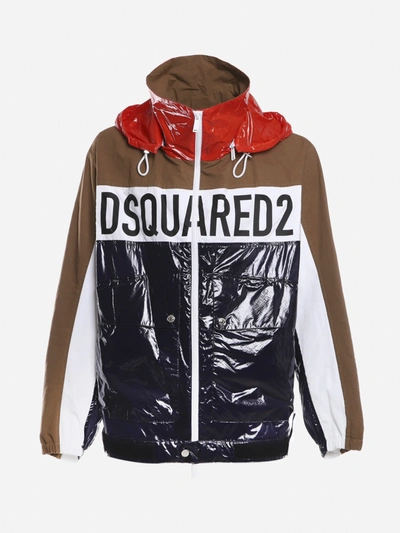 Shop Dsquared2 Windbreaker With A Color-block Design In Blue Navy