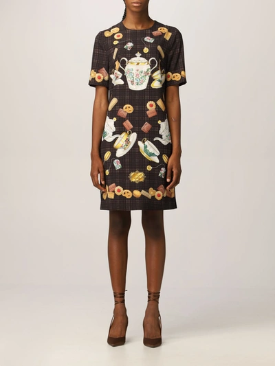 Shop Boutique Moschino Dress Moschino Boutique Short Dress In Printed Crepe In Black