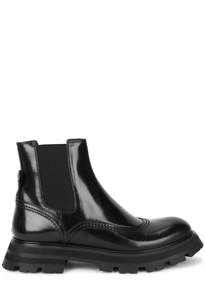 Shop Alexander Mcqueen Wander Black Glossed Leather Chelsea Boots