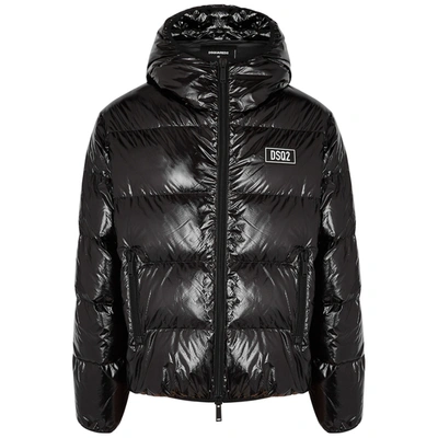 Dsquared2 Black Down Jacket With Logo Patch On The Front In Tech Fabric Man In Black