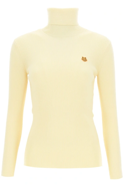 Shop Kenzo Turtleneck Sweater With Tiger Crest Patch In Yellow