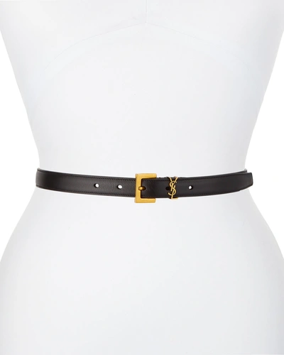 Shop Saint Laurent Ysl Monogram Leather Belt In Black/gold