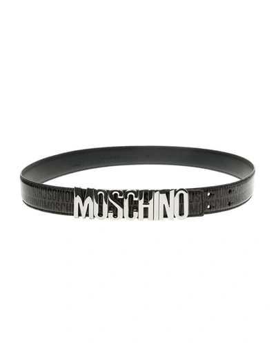 Shop Moschino Men's Logo-buckle Leather Belt In Green Multi