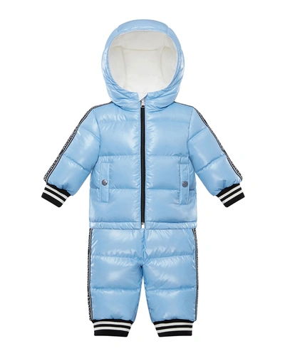 Moncler Kids' Boy's Logo Hooded Quilted Snowsuit In 713 Light Blue |  ModeSens