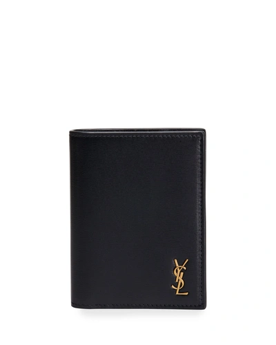 Shop Saint Laurent Men's Ysl Leather Wallet In Nero
