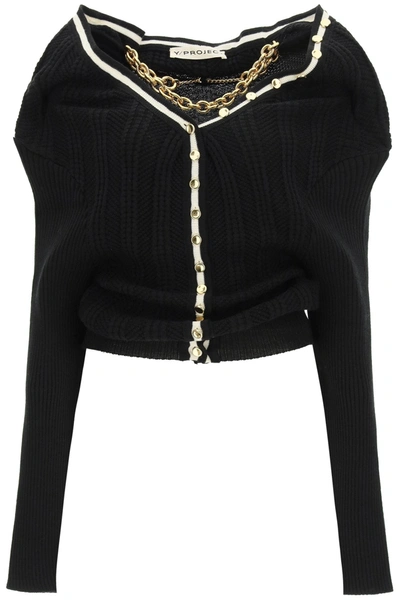 Shop Y/project Y Project Ruffle Cardigan With Chain Necklace In Black