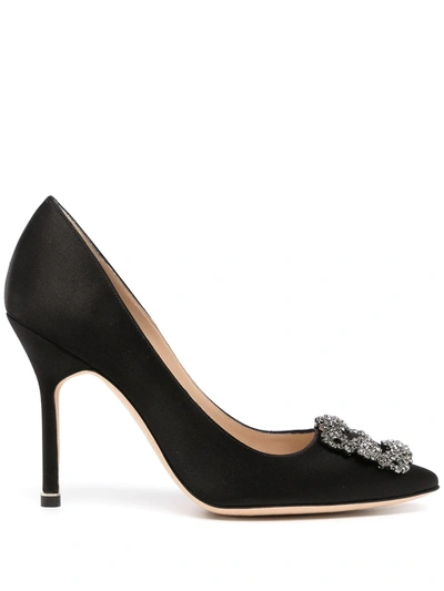 Manolo Blahnik Hangisi 90 Black Satin Pumps In Black