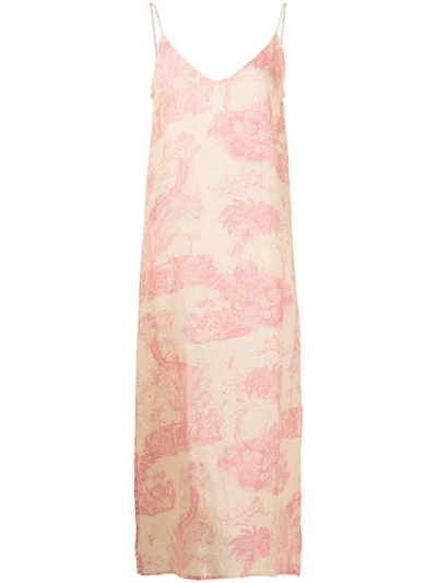 Shop Desmond & Dempsey Lowland Rainforest Linen Night Dress In Pink