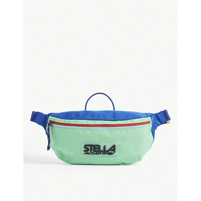 Shop Stella Mccartney Turquoise Logo-embossed Recycled-nylon Belt Bag