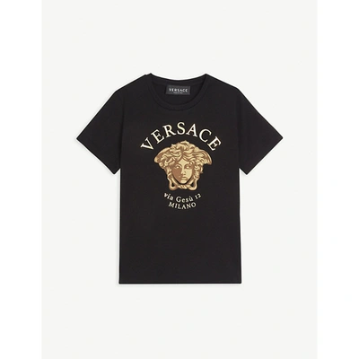 Shop Versace Medusa Logo-print Cotton T-shirt 4-14 Years In Black/gold