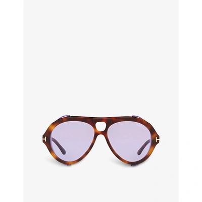 Shop Tom Ford Men's Brown Ft0882 Pilot-frame Acetate Sunglasses