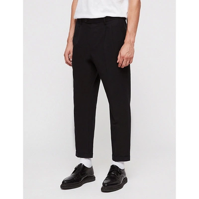 Shop Allsaints Mens Black Tallis Regular-fit Tapered Cotton And Wool-blend Trousers