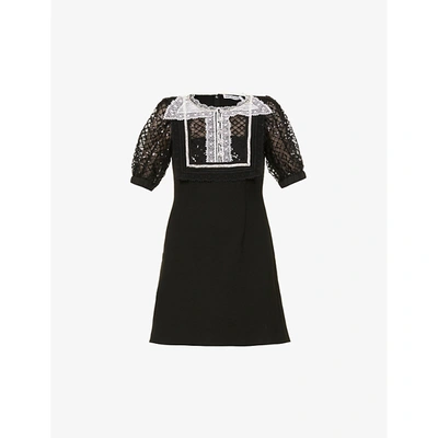 Shop Self-portrait Womens Black Sequin-embellished Crochet Crepe Mini Dress 4