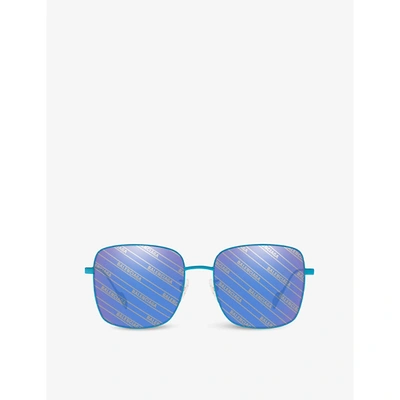 Shop Balenciaga Women's Blue Bb0087sk Branded Square Metal Sunglasses