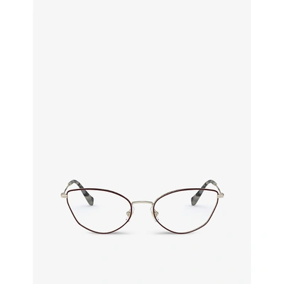 Shop Miu Miu Womens Red Mu 51sv Cat-eye Frame Metal Glasses