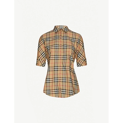 Shop Burberry Women's Archive Beige Luka Checked Stretch-cotton Shirt