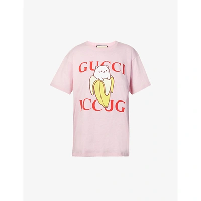 Shop Gucci Womens Sugar Pink/mc Bananya-print Cotton-jersey T-shirt Xxs