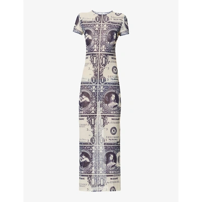 Shop Miaou Billie Graphic-print Stretch Recycled-polyester Maxi Dress In Money